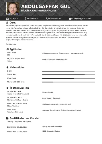 Bilgisayar Programcısı CV Örnekleri cv indir